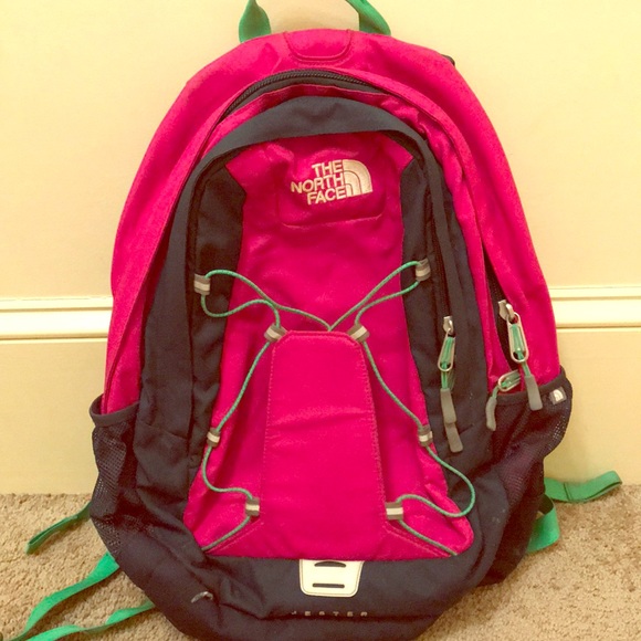 Pink and green north face backpack Clearance